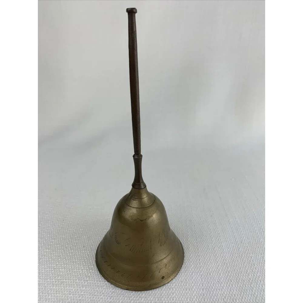 Vintage 6” Etched Brass Bell Made‎ In India Hand Bell Ringer Dinner Table